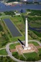 Aerial view of the San Jacinto Monument along the Houston Ship Channel in Houston, Texas.