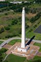Aerial view of the San Jacinto Monument along the Houston Ship Channel in Houston, Texas.