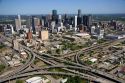 Aerial view of the freeway interchange of Interstate 45 and U.S. Highway 59 in the city of Houston, Texas.