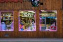 Window displays of a typical tourist gift shop in Mackinaw City, Michigan.