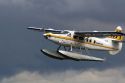 Seaplane flying at Port Vancouver in British Columbia, Canada.