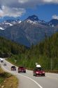 Automobiles travel on Washington State Highway 20 in the North Cascade Range, Washington.