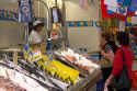 Fish market inside a supermarket in the town of Guernica in the province of Biscay, Basque Country, Northern Spain.