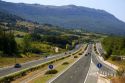 Automobiles travel along the A-10 Autopista near the town of Etxarri-Aranatz, Navarre, northern Spain.