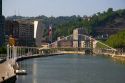 The Zubizuri Footbridge crossing the Nervion River in Bilbao, Biscay, Basque Country, northern Spain.