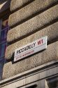 Piccadilly street sign in the city of London, England.