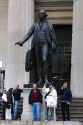 George Washington statue in front of the Federal Hall located at 26 Wall Street in New York City, New York, USA.