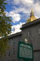 Presidential primary sign and gold dome of the capitol building in the city of Concord, New Hampshire, USA.