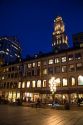 Custom House Tower and Quincy Market located in Faneuil Hall Marketplace in Boston, Massachusetts, USA.