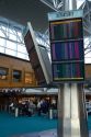 Airline departure notice board at the Portland International Airport in Portland, Oregon, USA.