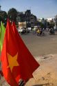 The flag of Vietnam being sold along the street in Ho Chi Minh City, Vietnam.