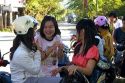 Vietnamese teenagers socialize after school in Hoi An, Vietnam.
