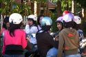 Vietnamese teenagers socialize after school in Hoi An, Vietnam.