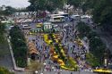 View of Hguyen Hue with flower displays in celebration of Tet Lunar New Year in Ho Chi Minh City, Vietnam.