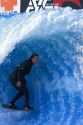 Woman surfing on a man made wave machine at Mission Beach, San Diego, Southern California, USA. MR