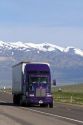 Long haul truck traveling on Interstate 84 near the Idaho/Utah state border, USA.