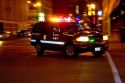 Chicago Fire Department command vehicle in motion, Chicago, Illinois, USA.