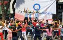 An organized group of people exercise for Diabetes awareness in Mexico City, Mexico.
