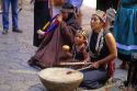 Mapuche indian people playing traditional music in Santiago, Chile.
