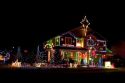Homes decorated with holiday lights in Boise, Idaho.