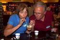 Tourists enjoy a coffee drink at the Britt coffee bar in San Rafael de Heredia, Costa Rica.