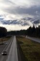 Fog and low clouds over the Cascade Range along Interstate 90 near Ellensburg, Washington, USA.