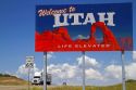 Welcome to Utah road sign along U.S. Route 491 east of Montecello, Utah, USA.