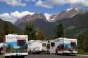 Rental motorhomes in Rocky Mountain National Park, Colorado, USA.