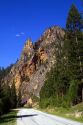 Road passing through Painted Rocks State Park in the Bitterroot National Forest near Darby, Montana, USA.