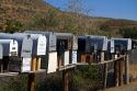 Mailboxes lined up for the delivery of mail in a rural area near Challis, Idaho, USA.