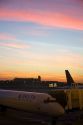 Delta airliner during sunset at the Minneapolis-Saint Paul International Airport located in Fort Snelling, Minnesota, USA.