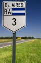 National Route 3 road sign in Buenos Aires province, Argentina.