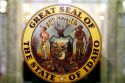 Great Seal of The State of Idaho inside the Idaho State Capitol building located in Boise, Idaho, USA.