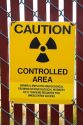 Radiation caution sign at the EBR-I decommissioned research nuclear reactor atomic museum located in the desert near Arco, Idaho, USA.