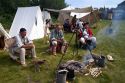 People participate in a rendezvous re-enactment at the Grand Portage National Monument on the north shore of Lake Superior in northeastern Minnesota, USA.