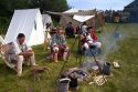 People participate in a rendezvous re-enactment at the Grand Portage National Monument on the north shore of Lake Superior in northeastern Minnesota, USA.