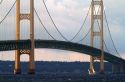 View of the Mackinac Bridge connecting the Upper and Lower peninsulas of Michigan, USA.