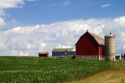 Red barn and farmland along U.S. Highway 10 near Brilliion, Wisconsin, USA.