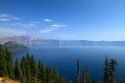 Crater Lake shrouded in smoke from forest fires in Crater Lake National Park located in southern Oregon, USA.