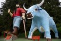 Paul Bunyan and Babe the Blue Ox statues at Trees of Mystery, a roadside attraction located in Klamath, California, USA.