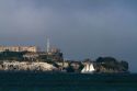 Sailboat near Alcatraz Island in the San Francisco Bay, California, USA.