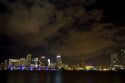 The skyline at night of downtown Miami, Florida, USA.