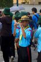 Thai school students wearing Scouting uniforms visit The Grand Palace in Bangkok, Thailand.