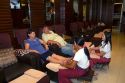 Tourists receive a Thai foot massage in Bangkok, Thailand.