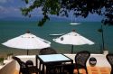 View of the Gulf of Thailand from a coffee shop patio on the island of Ko Samui, Thailand.