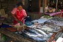 Vendor selling fresh fish at an open air market on the island of Ko Samui, Thailand.
