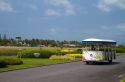 Shuttle vehicle at the Ko Samui International Airport near Chaweng on the island of Ko Samui, Thailand.