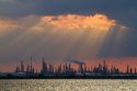 Oil refinery at sunset near Corpus Christi, Texas, USA.