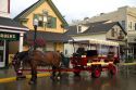 Horse drawn taxi on Mackinac Island located in Lake Huron, Michigan, USA.