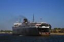 The SS Badger coal-fired passenger and vehicle ferry on Lake Michigan at Ludington, Michigan, USA.